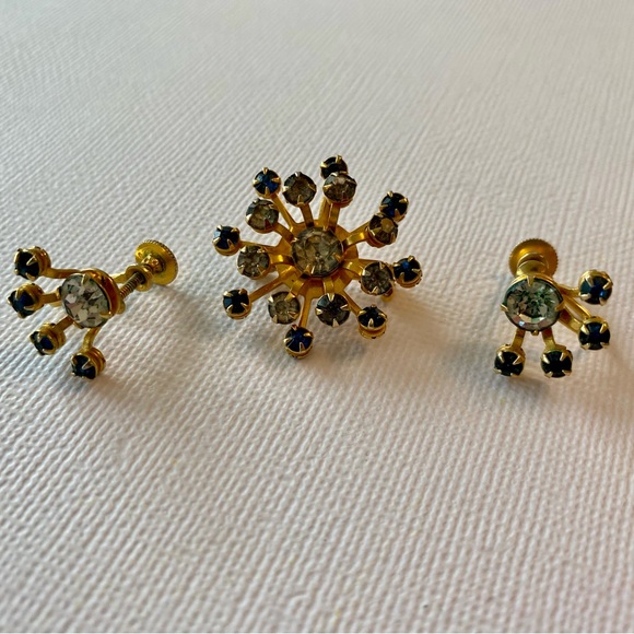 Vintage Rhinestone Snowflake Pin & Earrings - Picture 2 of 4